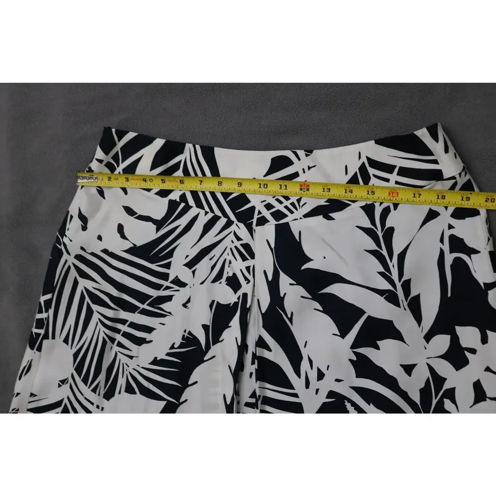 ANN TAYLOR ALine Midi Skirt Womens Size 14 Black White Tropical‎ Palm Trees Silk